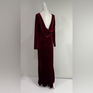 Rebecca B. Velvet Maxi Gown Size 10 Burgundy Open Back Formal Evening Dress